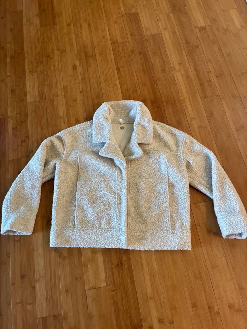 Marine layer Women's Cream Teddy Sherpa Jacket with Collar